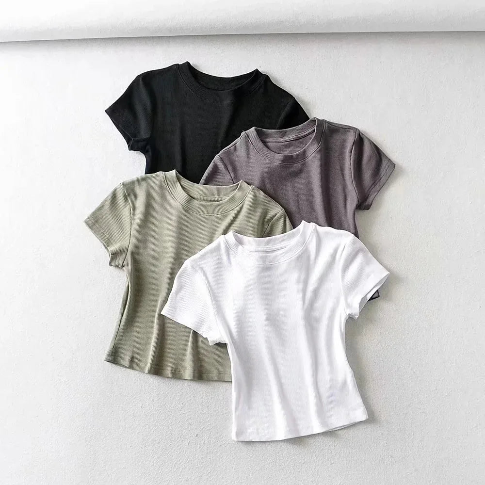 Sexy O-neck Crop Tee