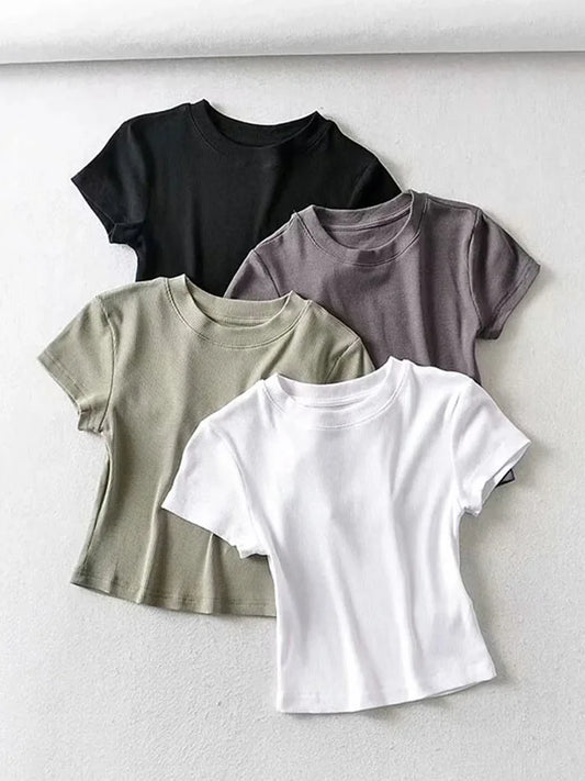 Sexy O-neck Crop Tee